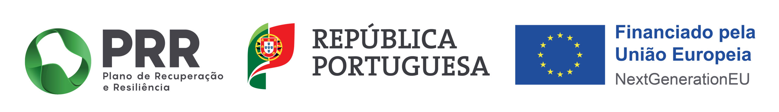 Logótipos do PRR, República Portuguesa e Financiado pela União Europeia – NextGenerationEU